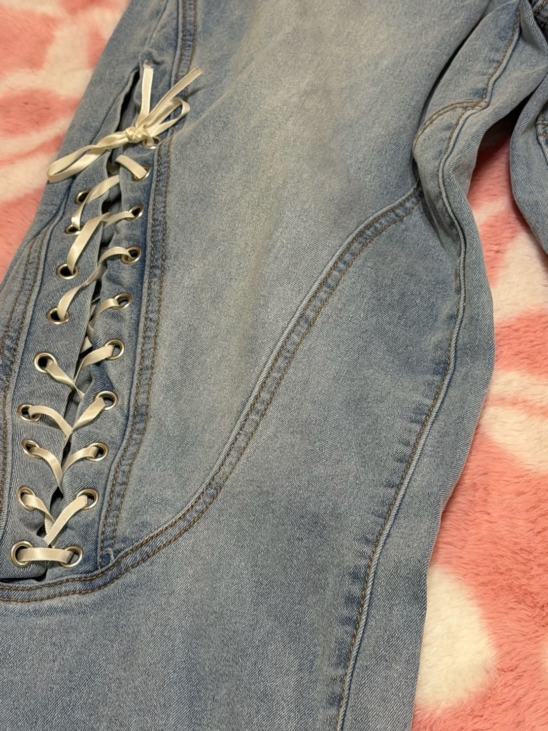 Zoë by Zoë Phoebe Lace-Up Wide Leg Jeans Size 5 Light Wash 3