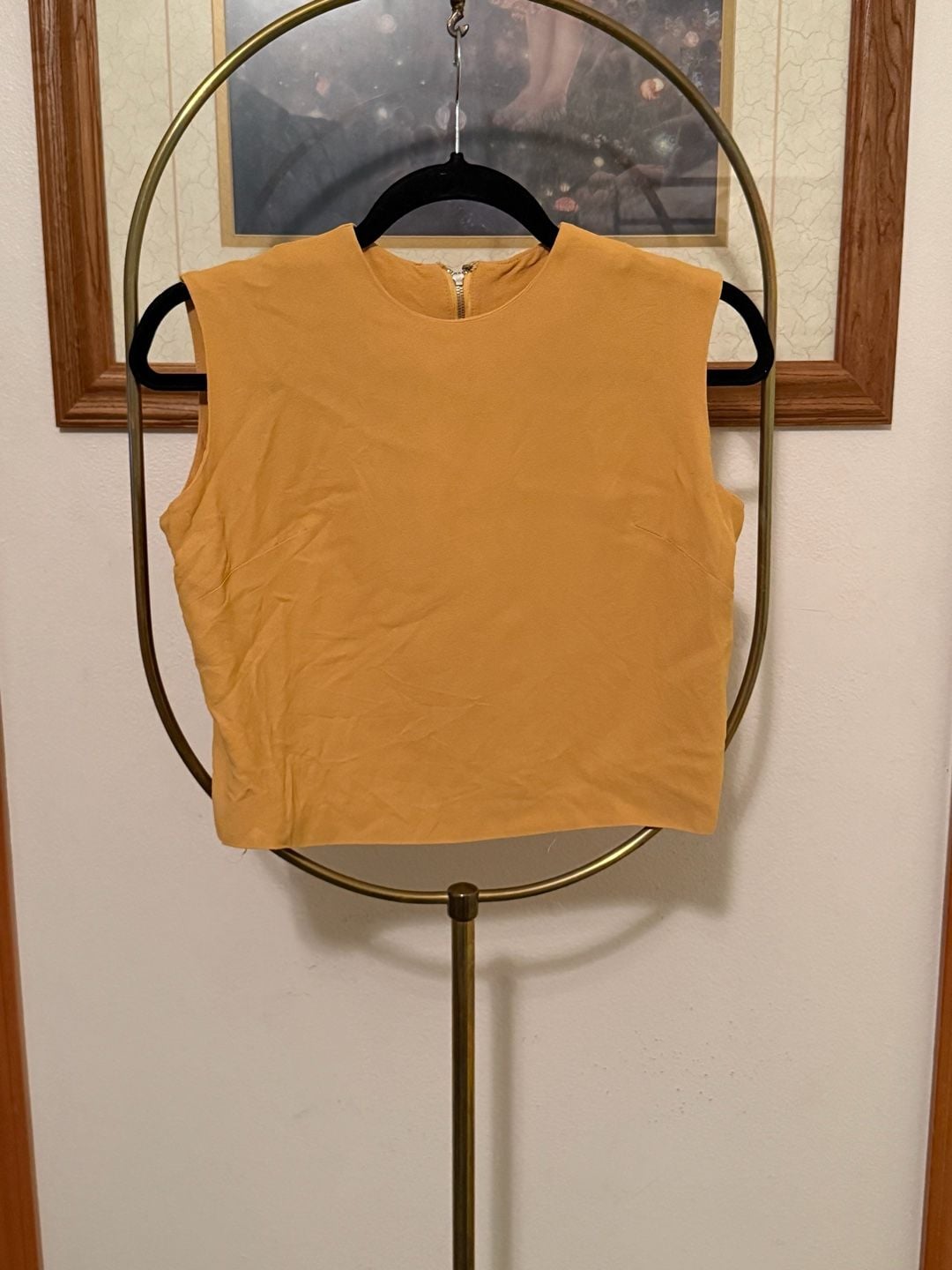 Vintage Crop Top Mustard Yellow Zip Back Blouse 2
