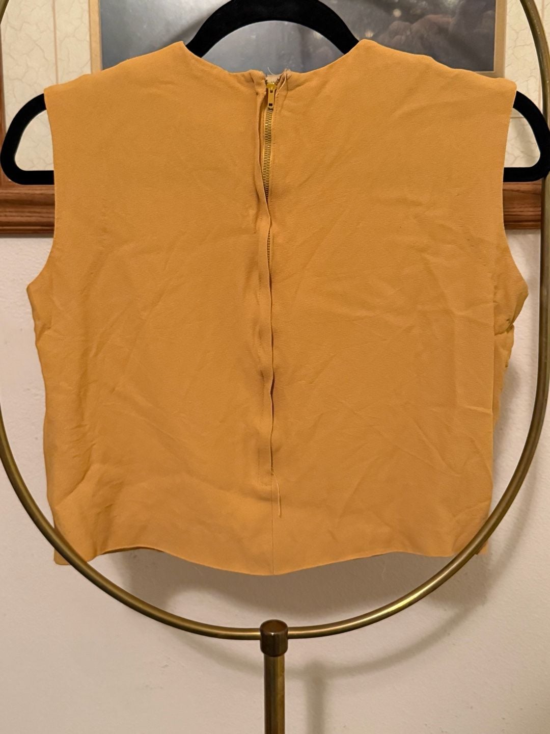 Vintage Crop Top Mustard Yellow Zip Back Blouse 3