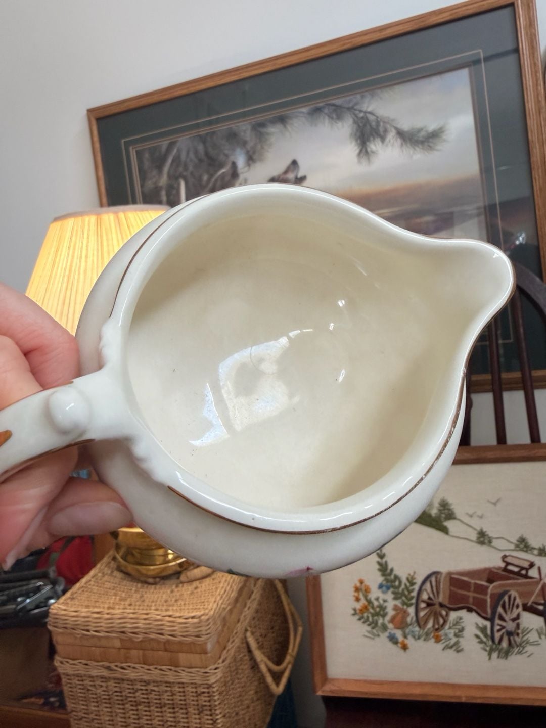 Mid Century Creamer & Sugar Bowl Cunningham & Pickett Magnolia 22k Gold Rim 15
