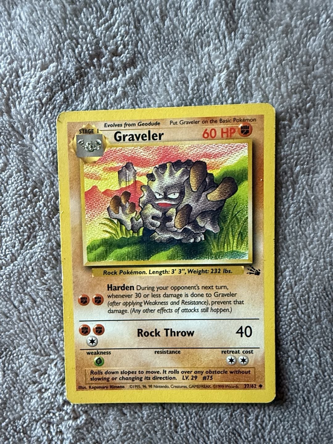 Pokemon Card 37/62 Graveler Fossil 1999 Unlimited Holo 1