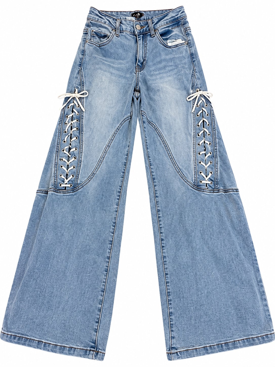 Zoë by Zoë Phoebe Lace-Up Wide Leg Jeans Size 5 Light Wash 6