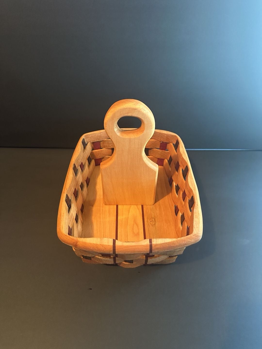 L. Miller Handcrafted Wood Woven Caddy Basket #10137 1