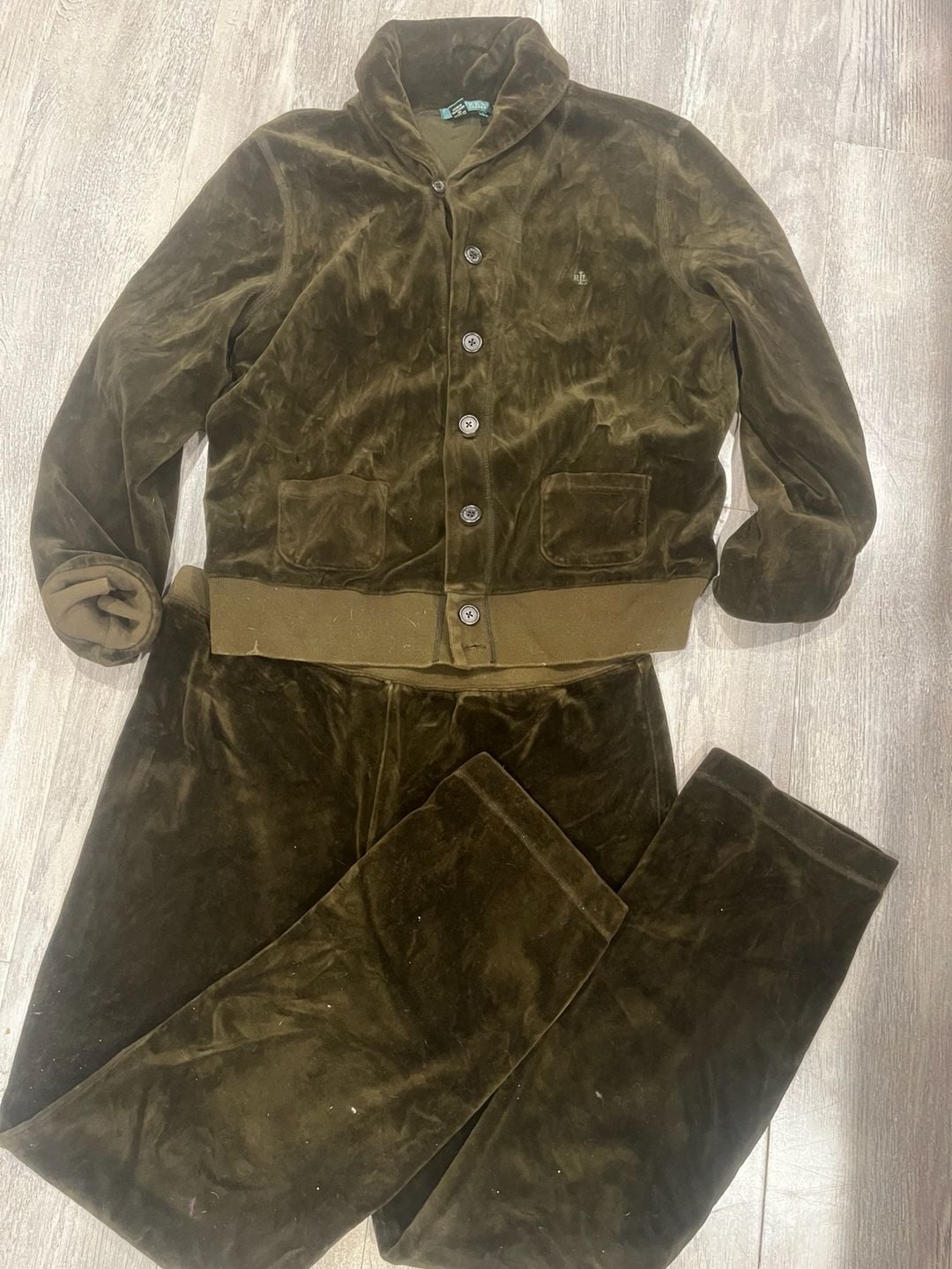 Lauren Ralph Lauren Velour Tracksuit Matching Set Olive Green 1