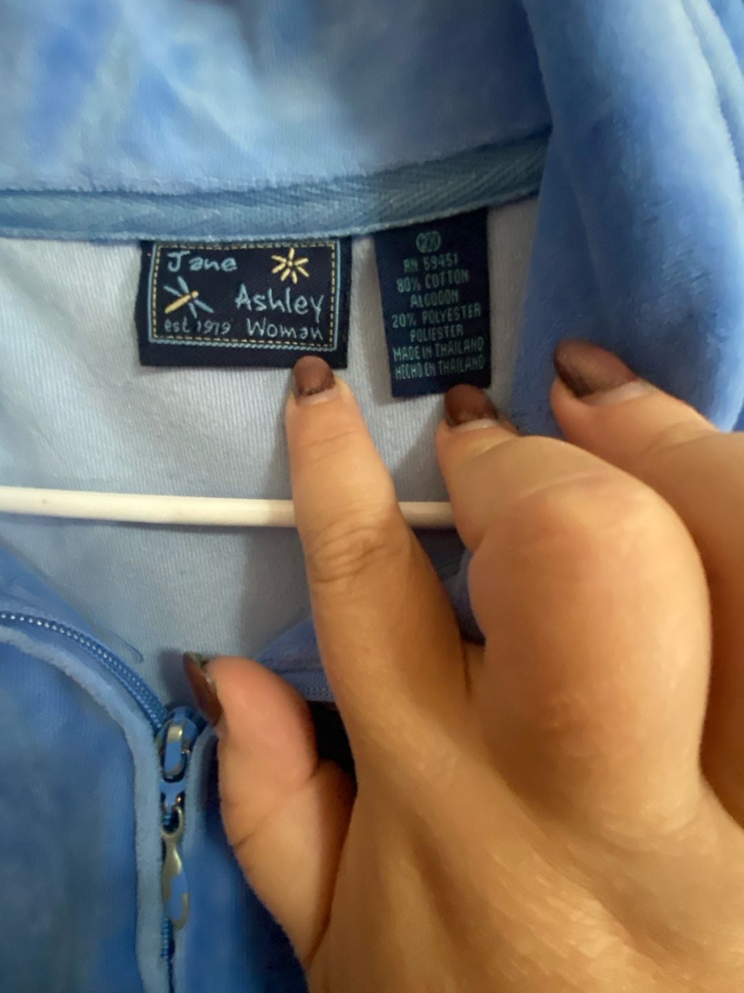 Jane Ashley Velour Tracksuit Size 2X Blue Full Zip Jacket And Pants 2