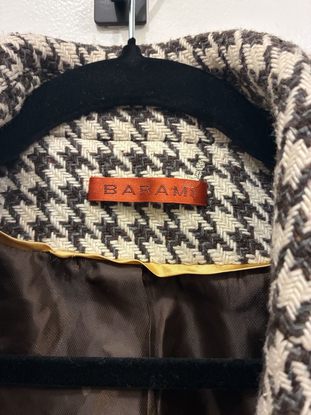 Barami Vintage Y2K Houndstooth Coat Size 2 Brown White Wool Blend 3