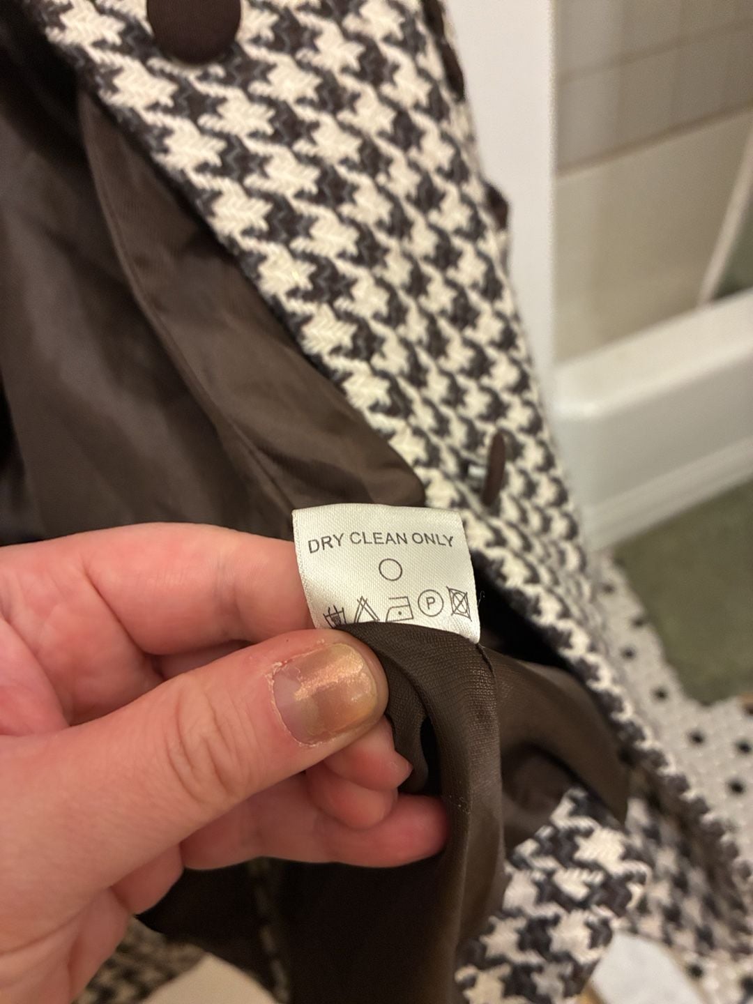 Barami Vintage Y2K Houndstooth Coat Size 2 Brown White Wool Blend 6