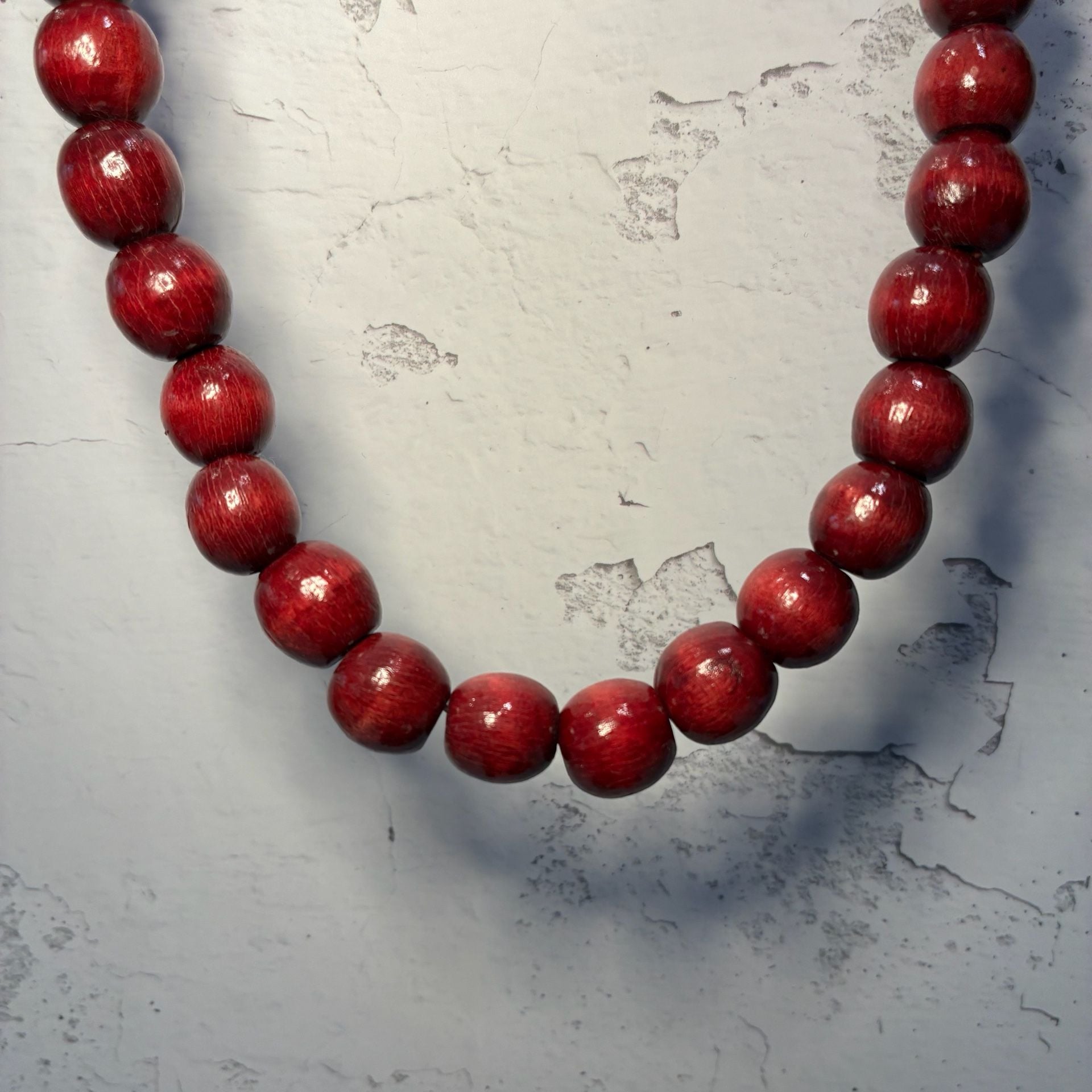 Red Wood Bead Statement Necklace 2