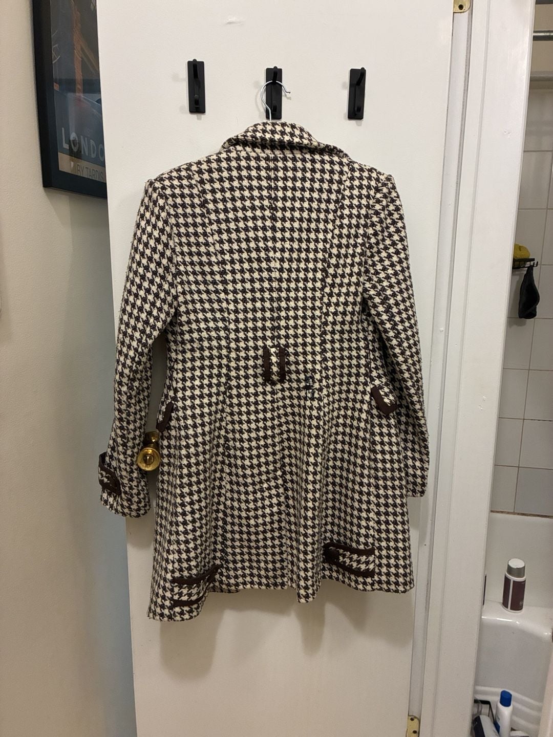 Barami Vintage Y2K Houndstooth Coat Size 2 Brown White Wool Blend 7