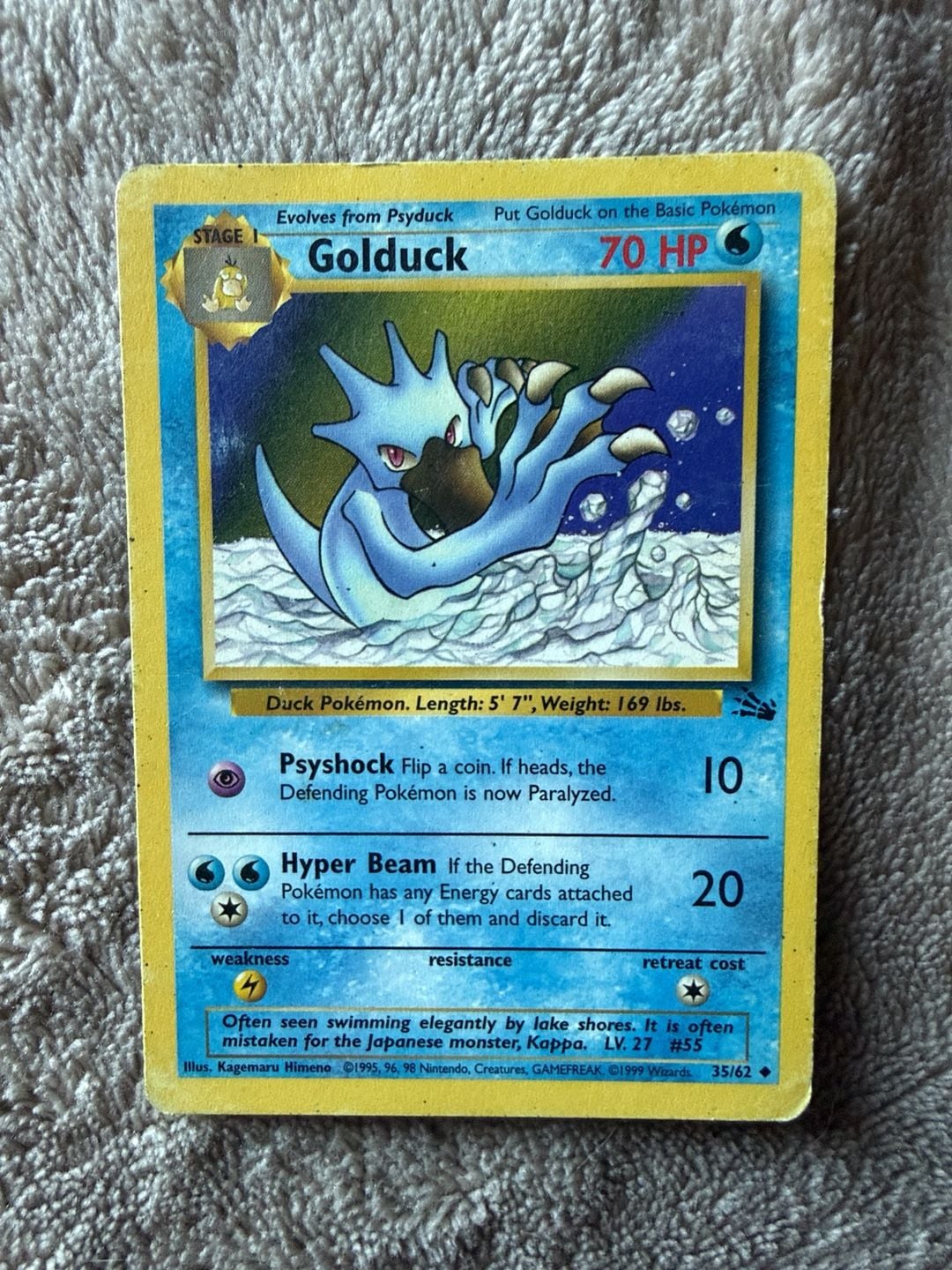 Pokemon Golduck Fossil Set 35/62 Uncommon Trading Card 1999 1