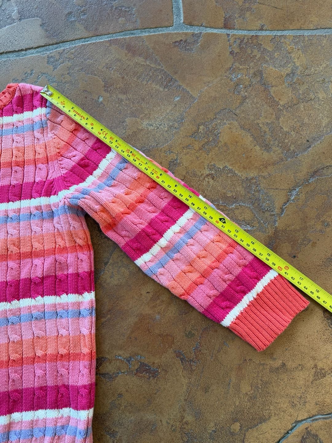 Lauren Ralph Lauren Sweater Size S Pink Striped Cable Knit Cotton 7