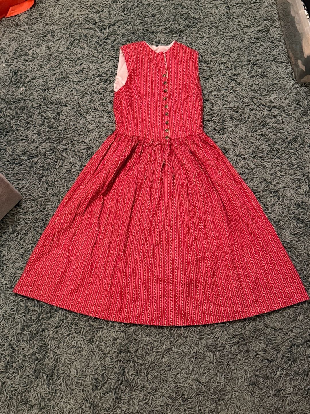 Vintage German Dirndl Dress Red Floral Size 42 5