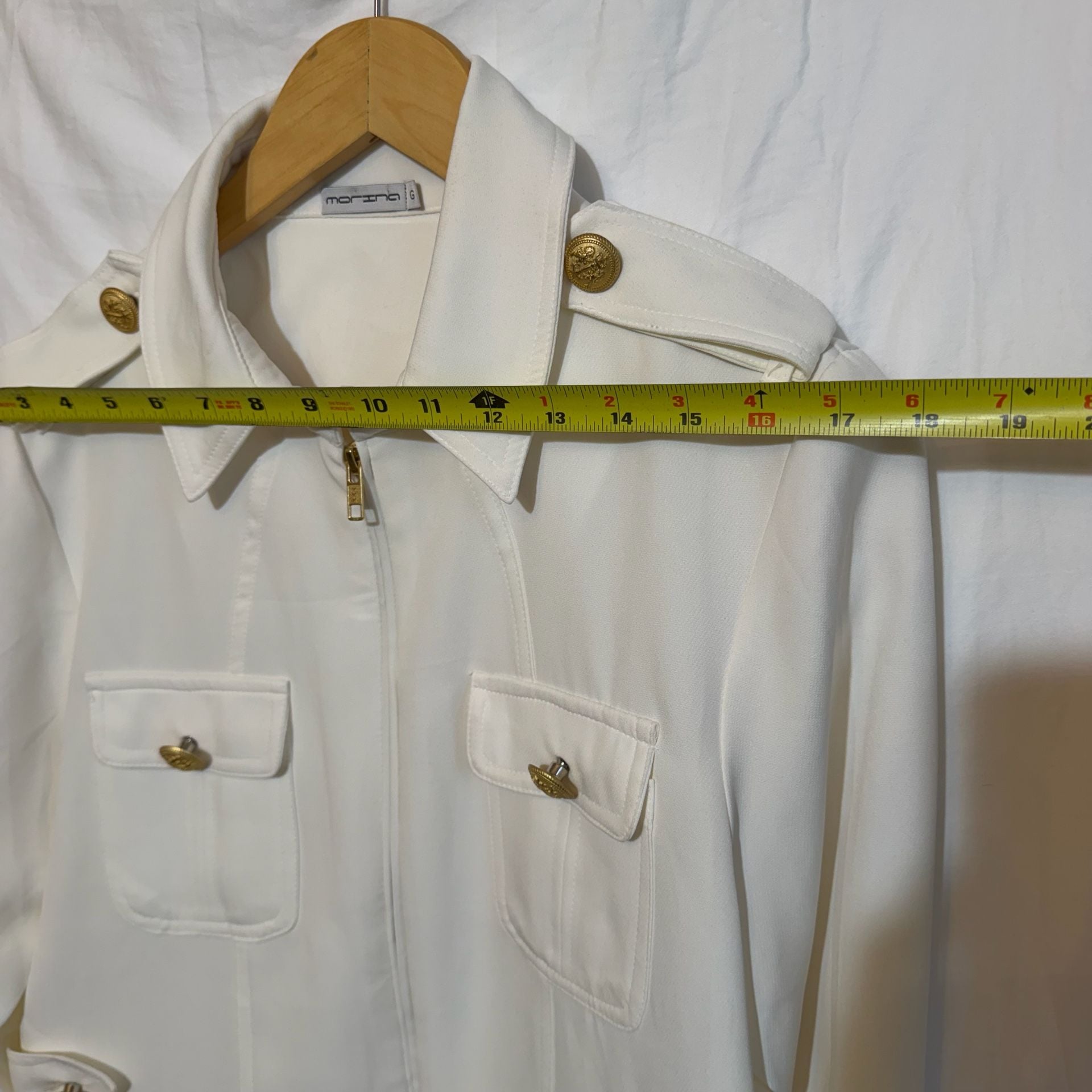 Morina G White Military Jacket Size G Gold Buttons 9