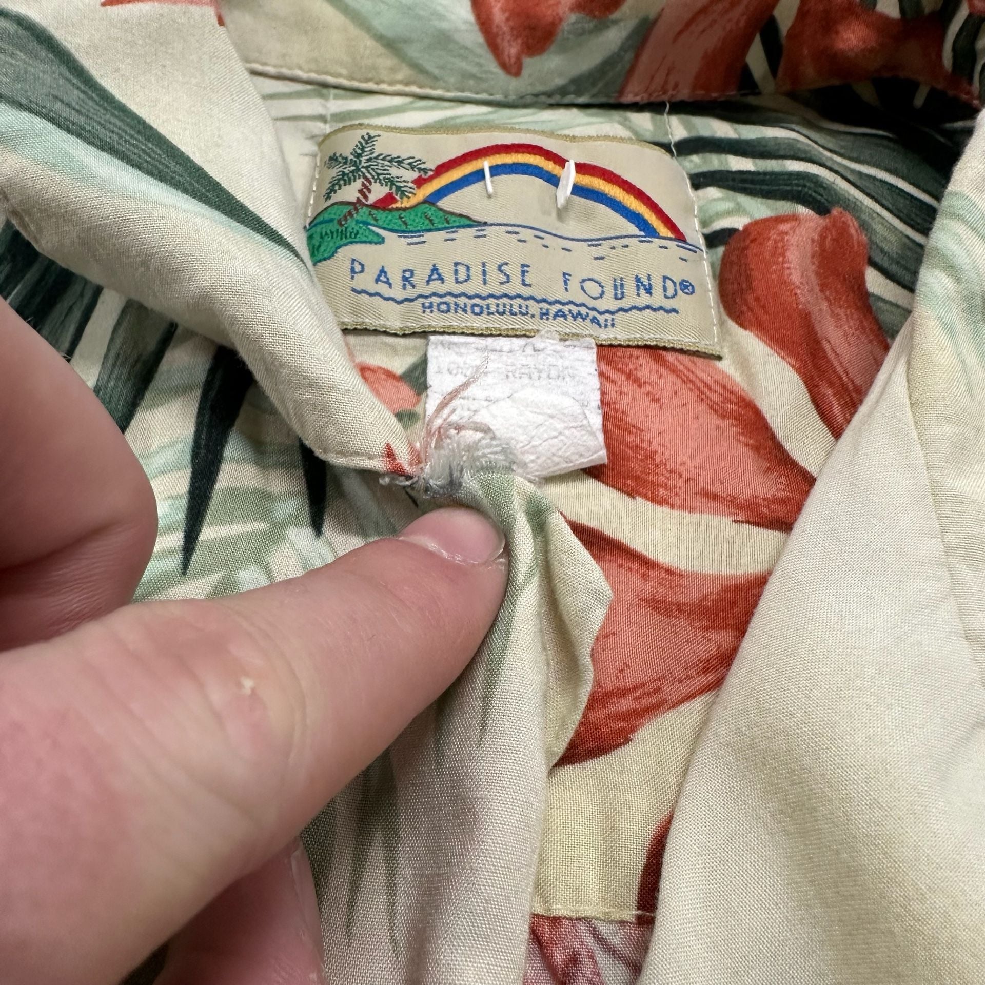 Vintage Paradise Found Honolulu Hawaii Hawaiian Aloha Shirt Tropical Floral XL 6