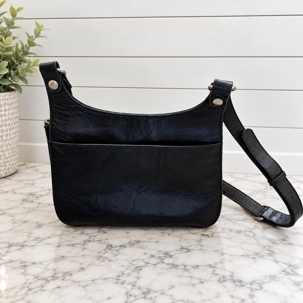 Patricia Nash London Smooth Black Leather Bag Messenger Crossbody 4