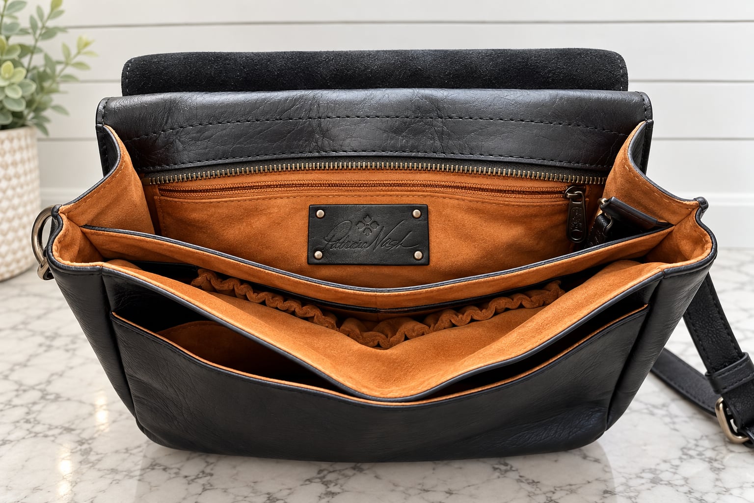 Patricia Nash London Smooth Black Leather Bag Messenger Crossbody 7