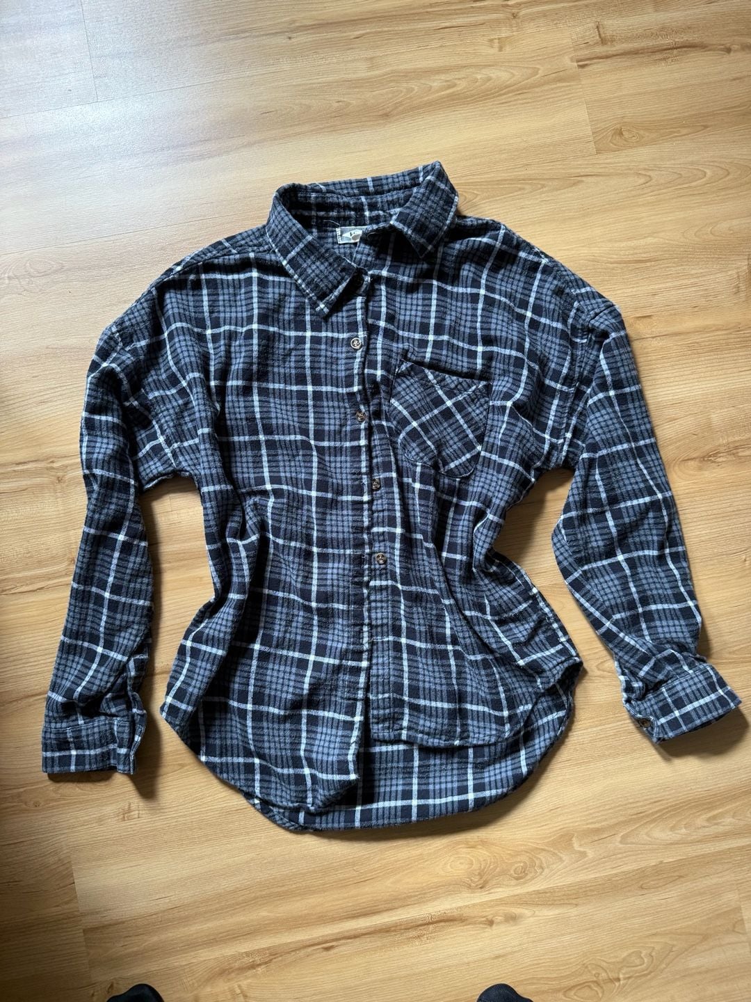 Kirra Black Plaid Flannel Button Up Shirt One Size Long Sleeve 2