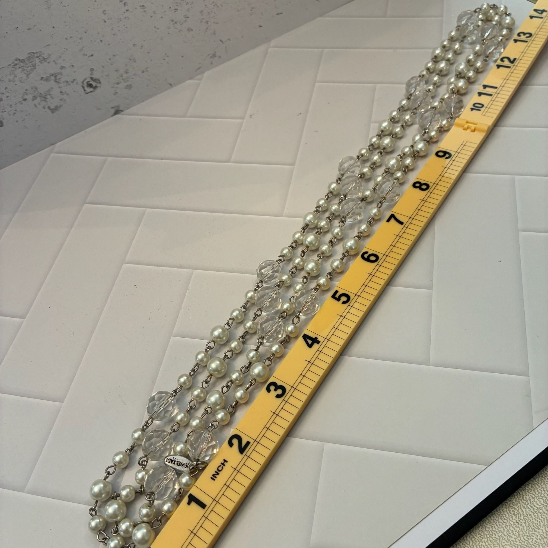 Jewel Kade Long Faux Pearl Crystal Beaded Necklace Silver Tone 4