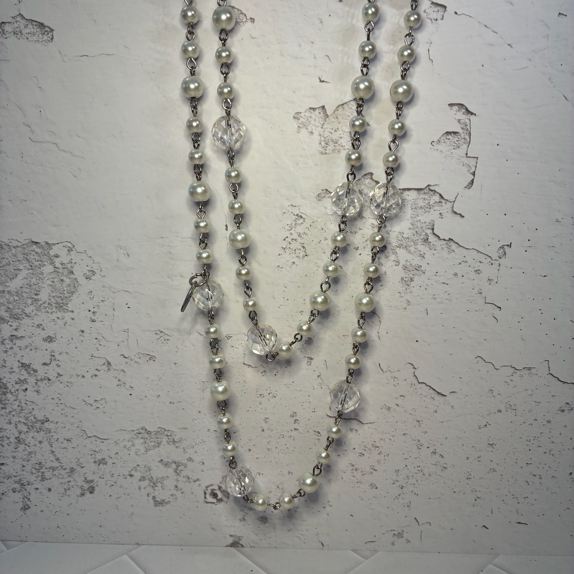 Jewel Kade Long Faux Pearl Crystal Beaded Necklace Silver Tone 5