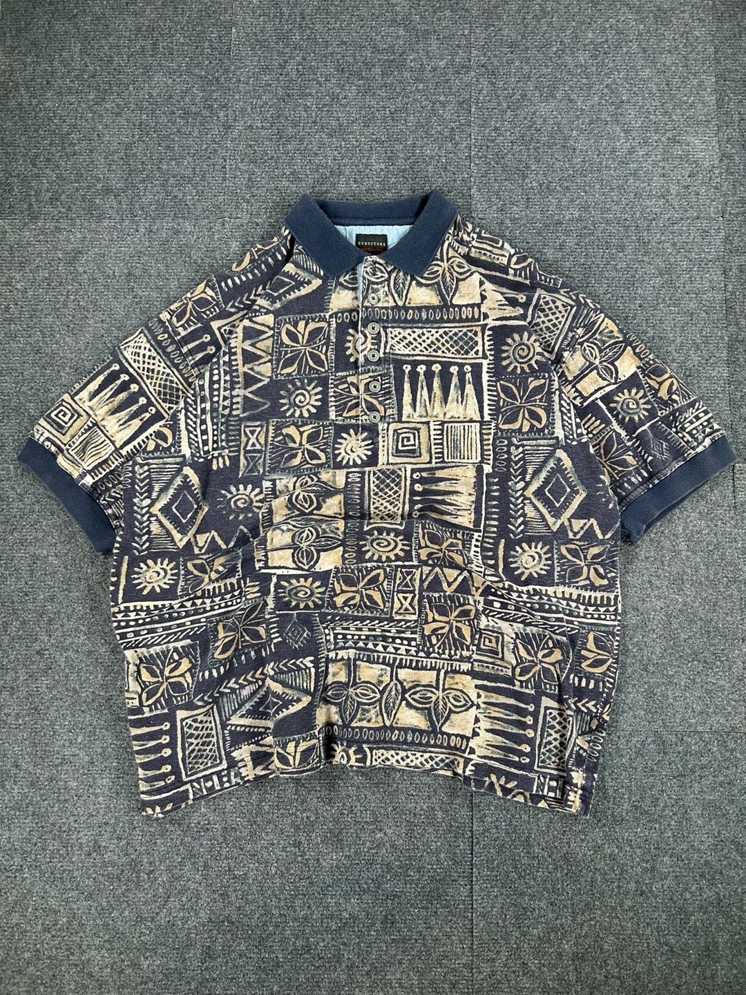 Structure Printed Polo Shirt Size L Blue Geometric Cotton 2