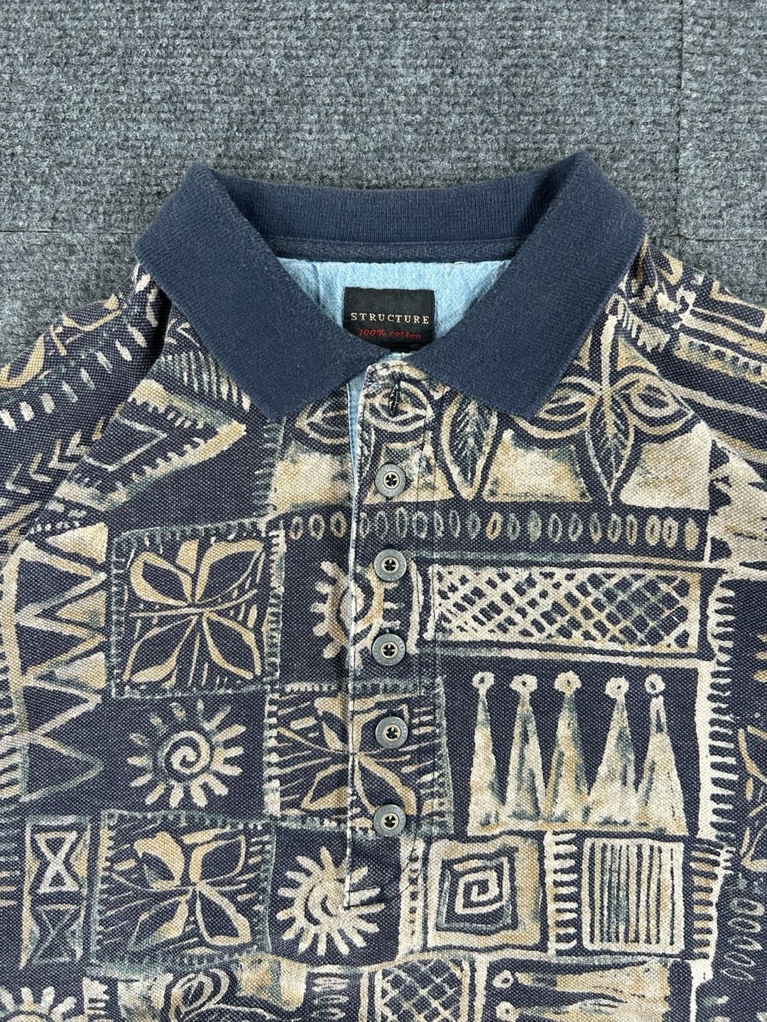 Structure Printed Polo Shirt Size L Blue Geometric Cotton 3