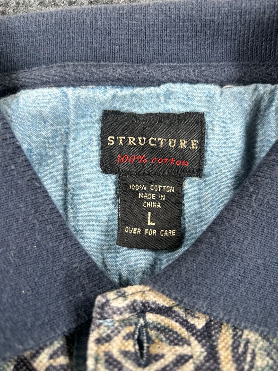 Structure Printed Polo Shirt Size L Blue Geometric Cotton 6
