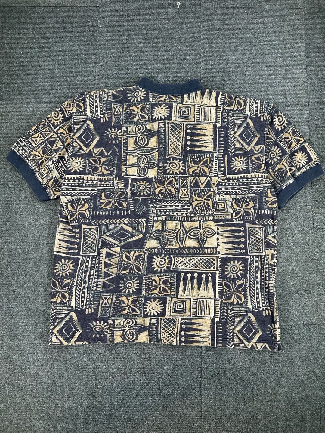 Structure Printed Polo Shirt Size L Blue Geometric Cotton 9