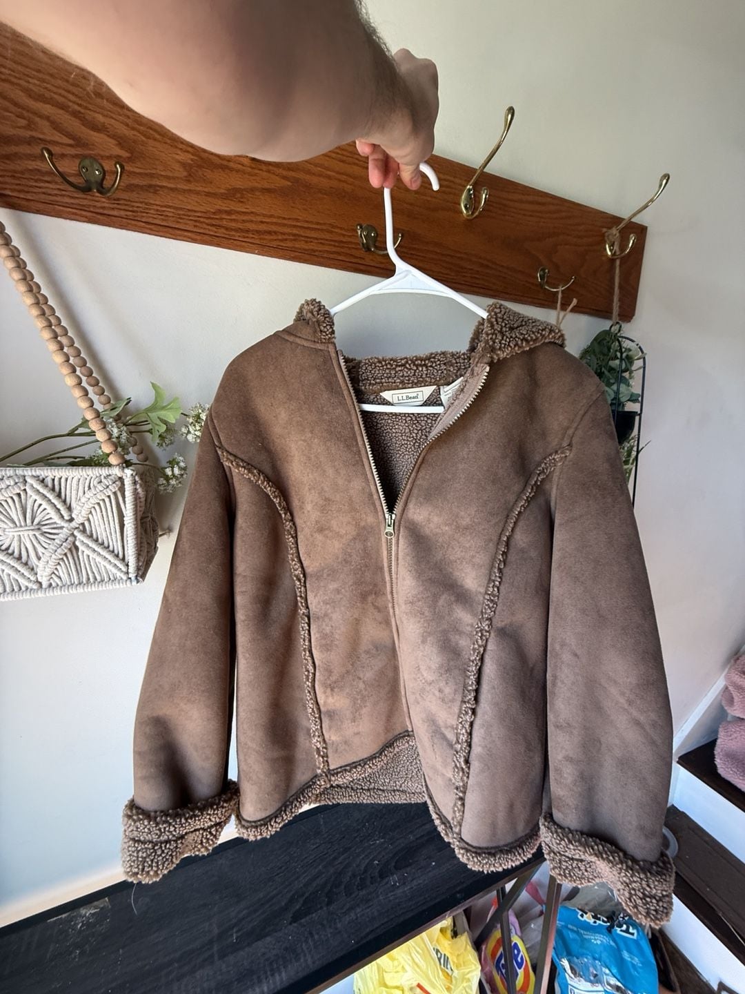 🤎 Dreamy Fall L.L.Bean Coat 🍂 Vintage Shearling Lined Suede Jacket Size M 6