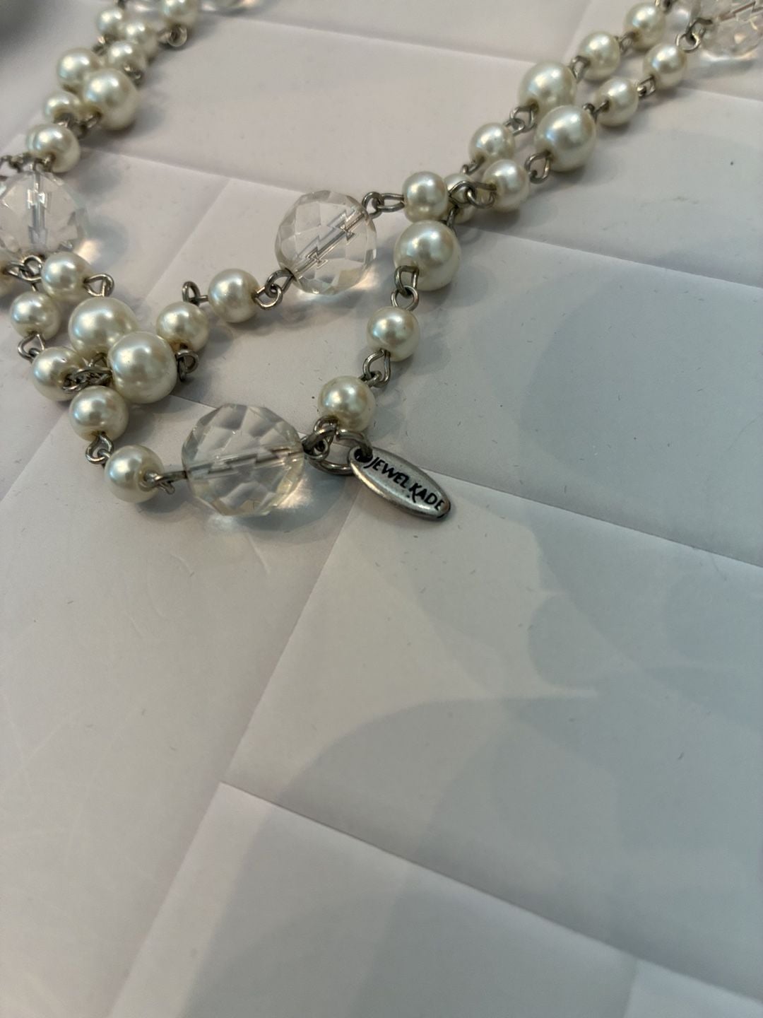 Jewel Kade Long Faux Pearl Crystal Beaded Necklace Silver Tone 6
