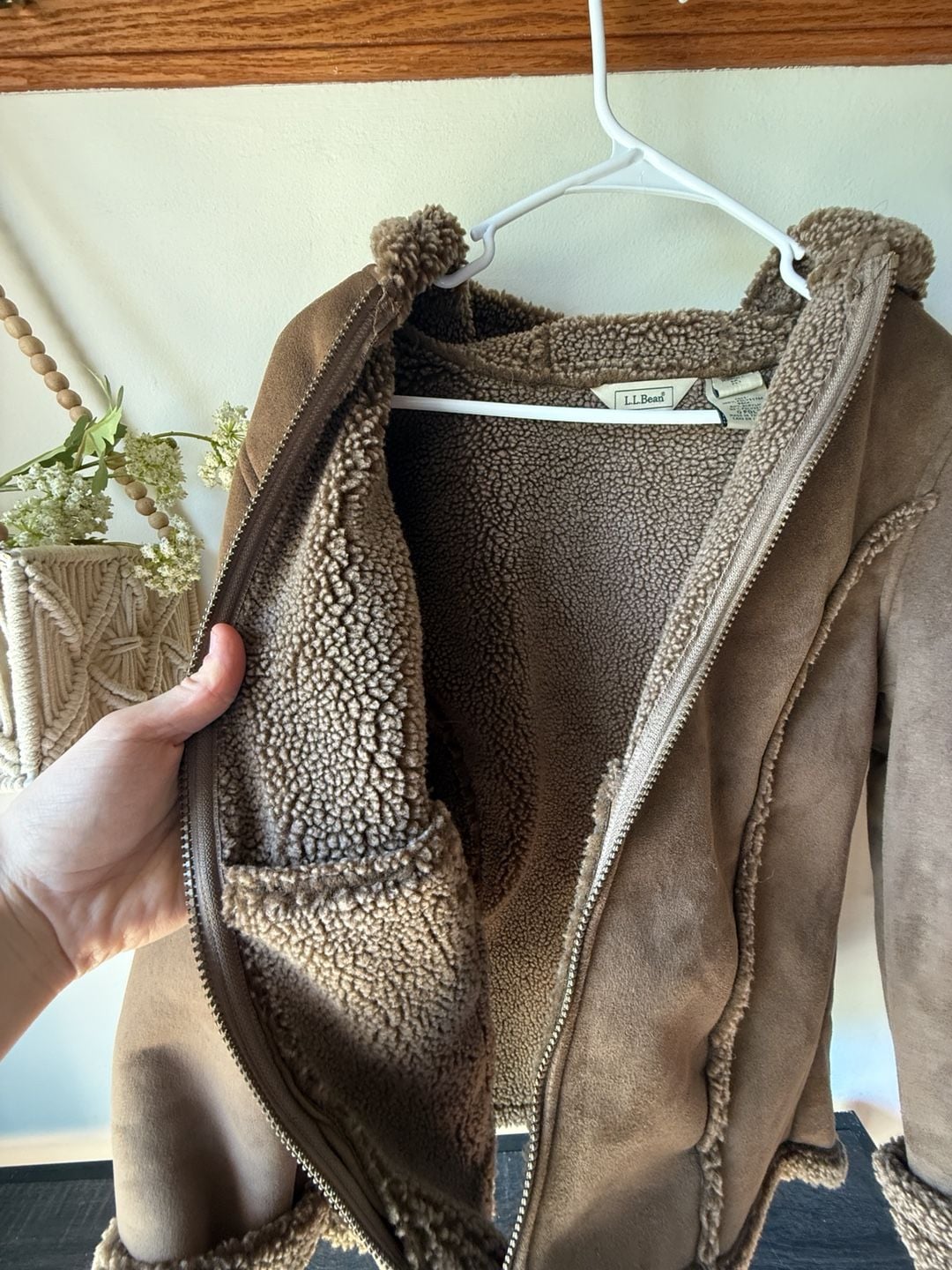 🤎 Dreamy Fall L.L.Bean Coat 🍂 Vintage Shearling Lined Suede Jacket Size M 8