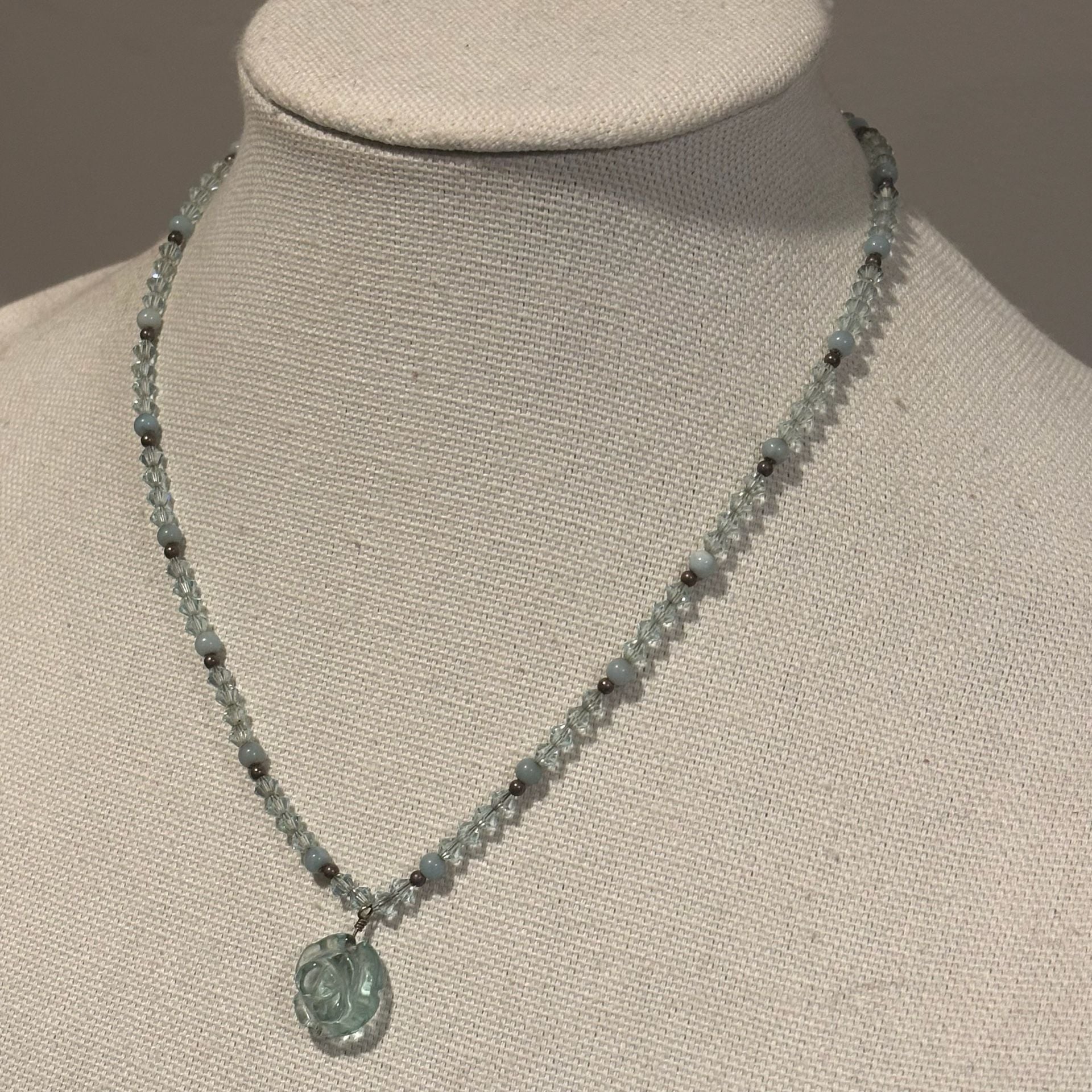 Handmade Blue Crystal Beaded Flower Pendant Necklace 3