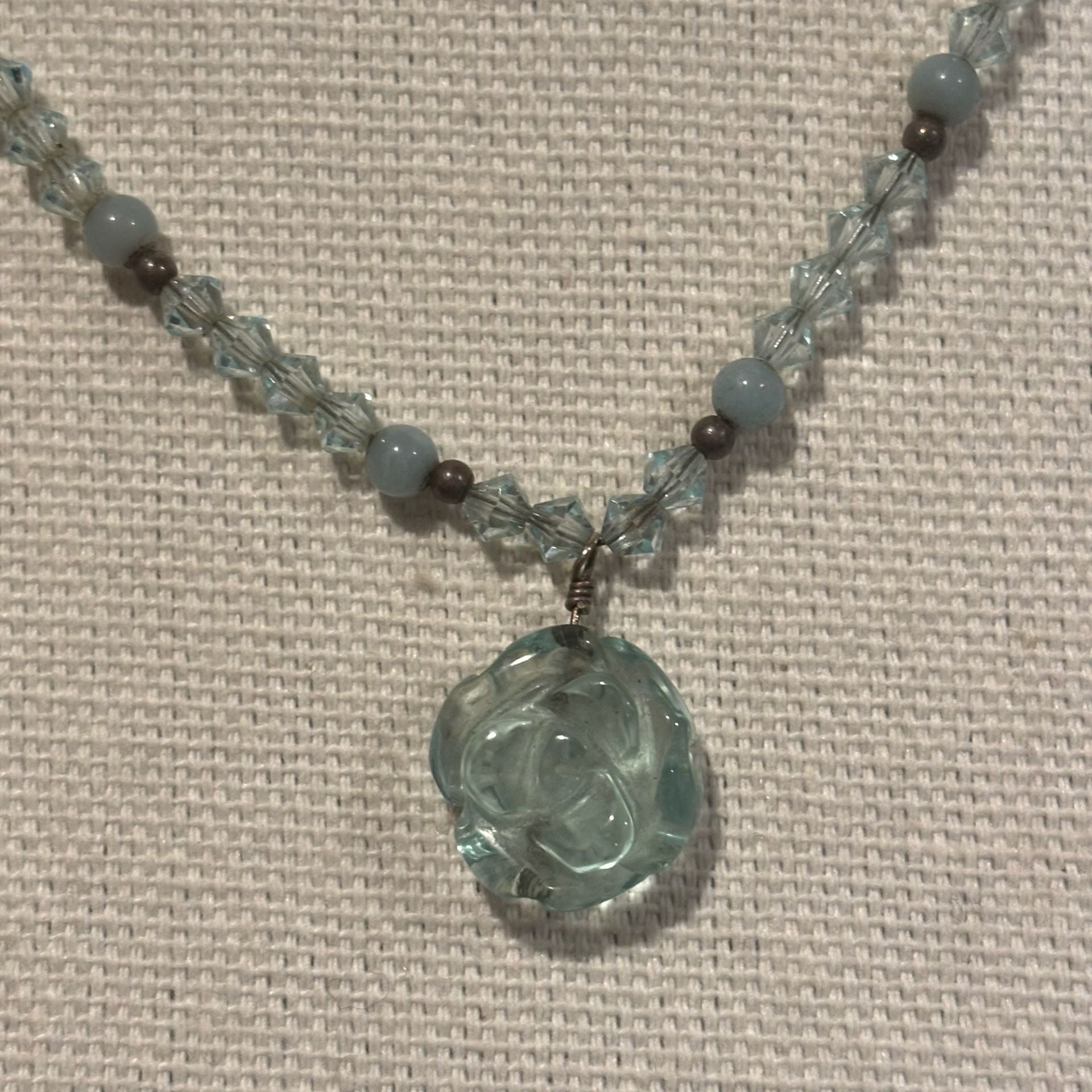 Handmade Blue Crystal Beaded Flower Pendant Necklace 4