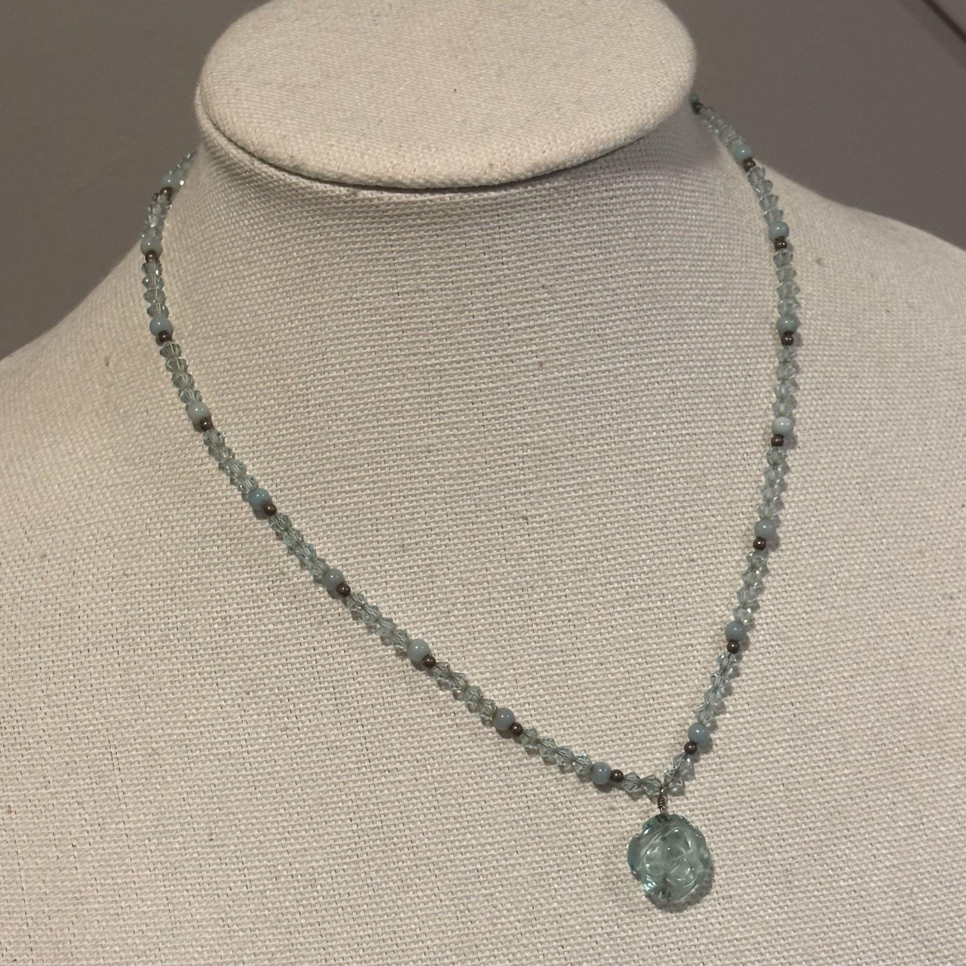 Handmade Blue Crystal Beaded Flower Pendant Necklace 5