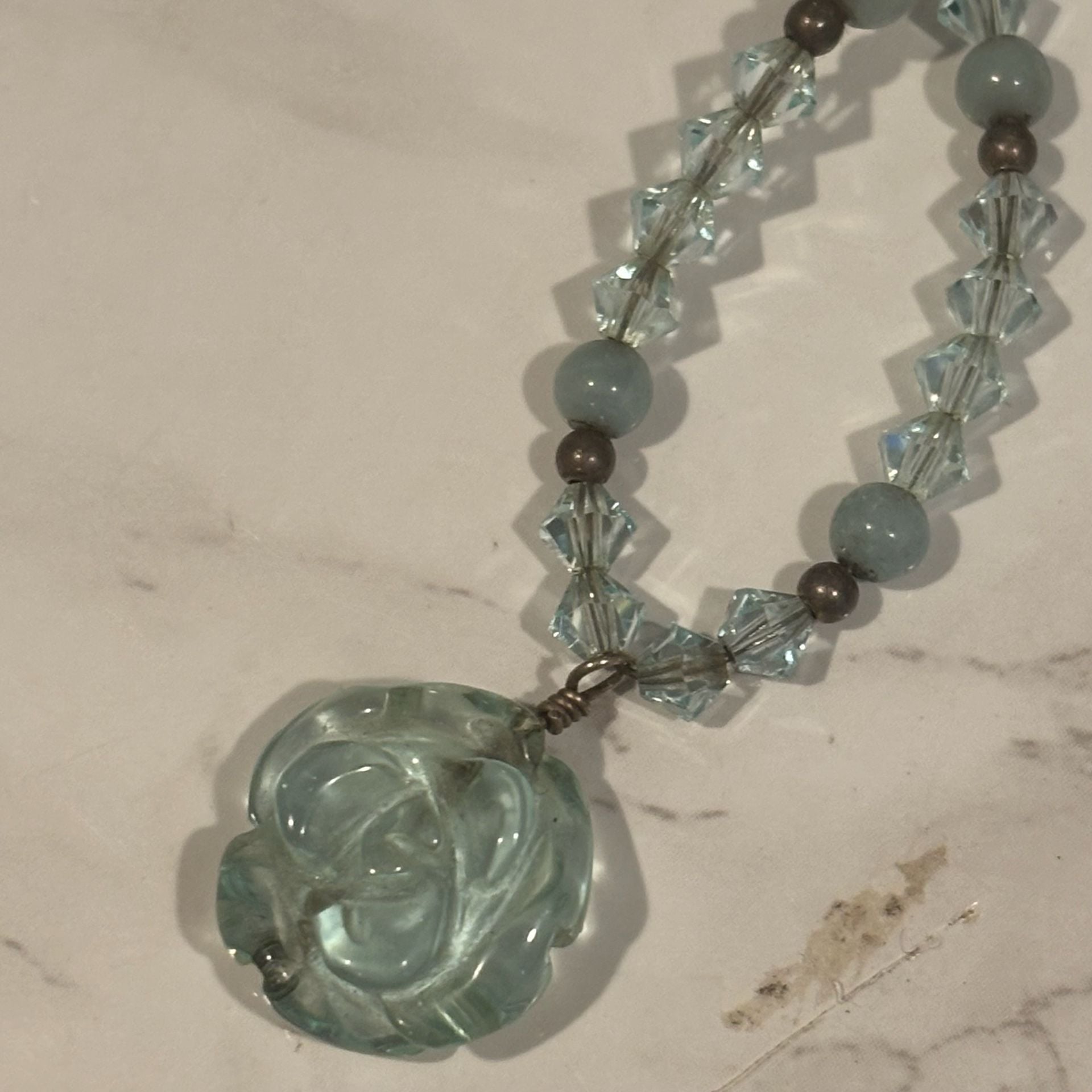 Handmade Blue Crystal Beaded Flower Pendant Necklace 8