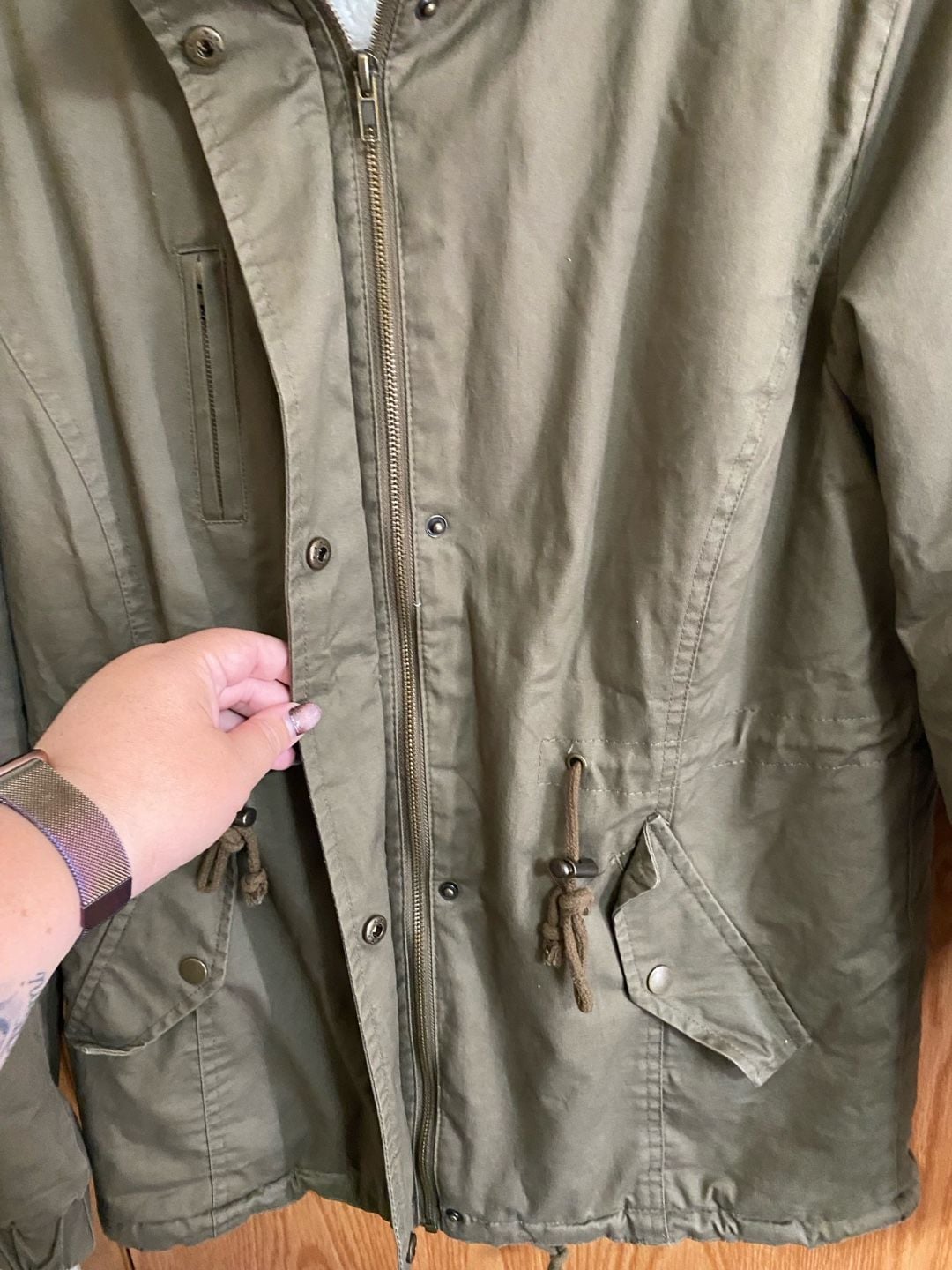 Love Tree Sherpa Lined Parka Jacket Size Large Olive Green 4