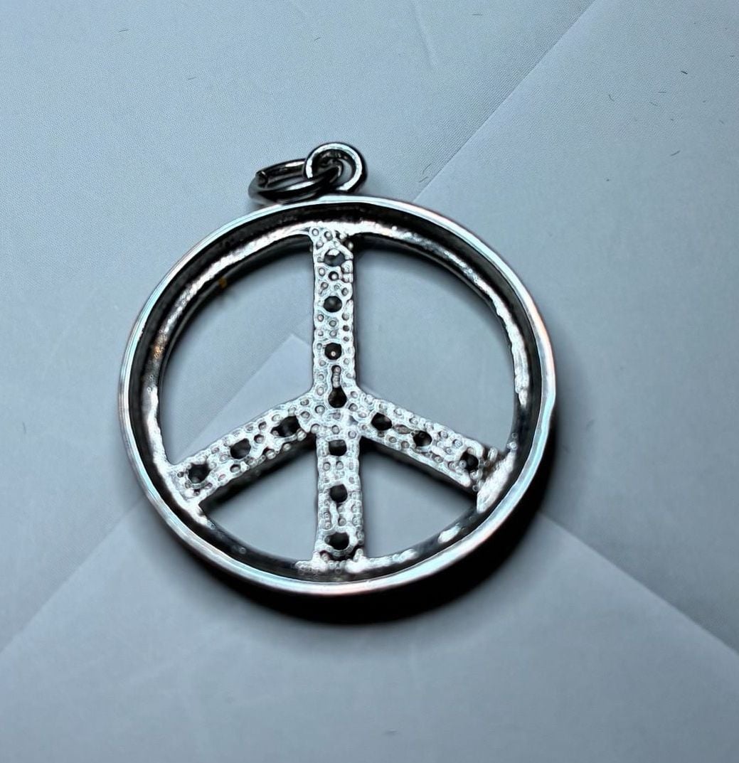 Silver Tone Rhinestone Peace Sign Pendant Charm 4