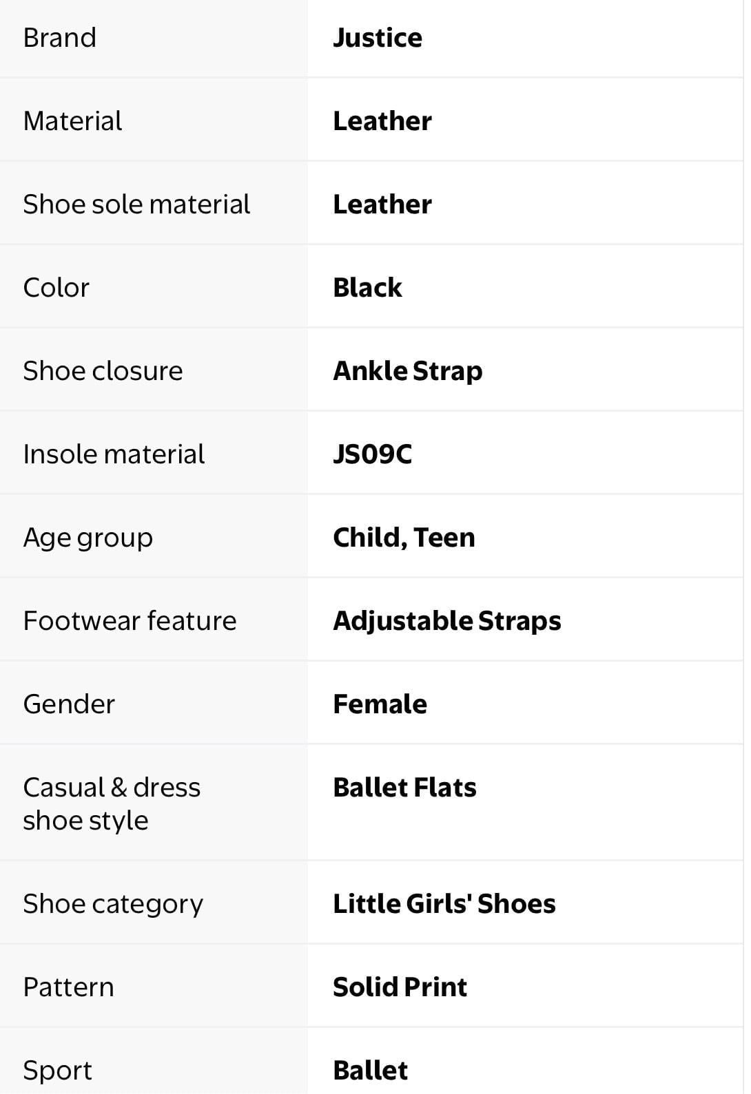 Justice Ballet Flats Black size 9 5