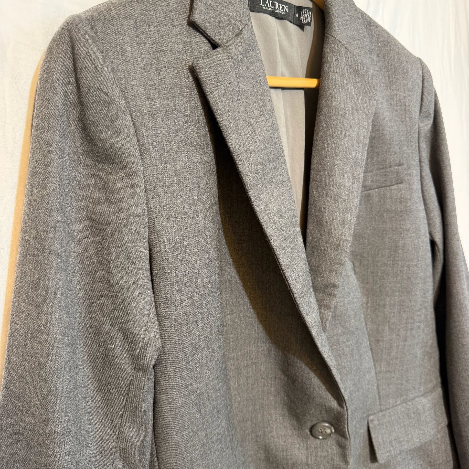 Lauren Ralph Lauren Blazer Size 6 Gray Single Button Suit Jacket 3