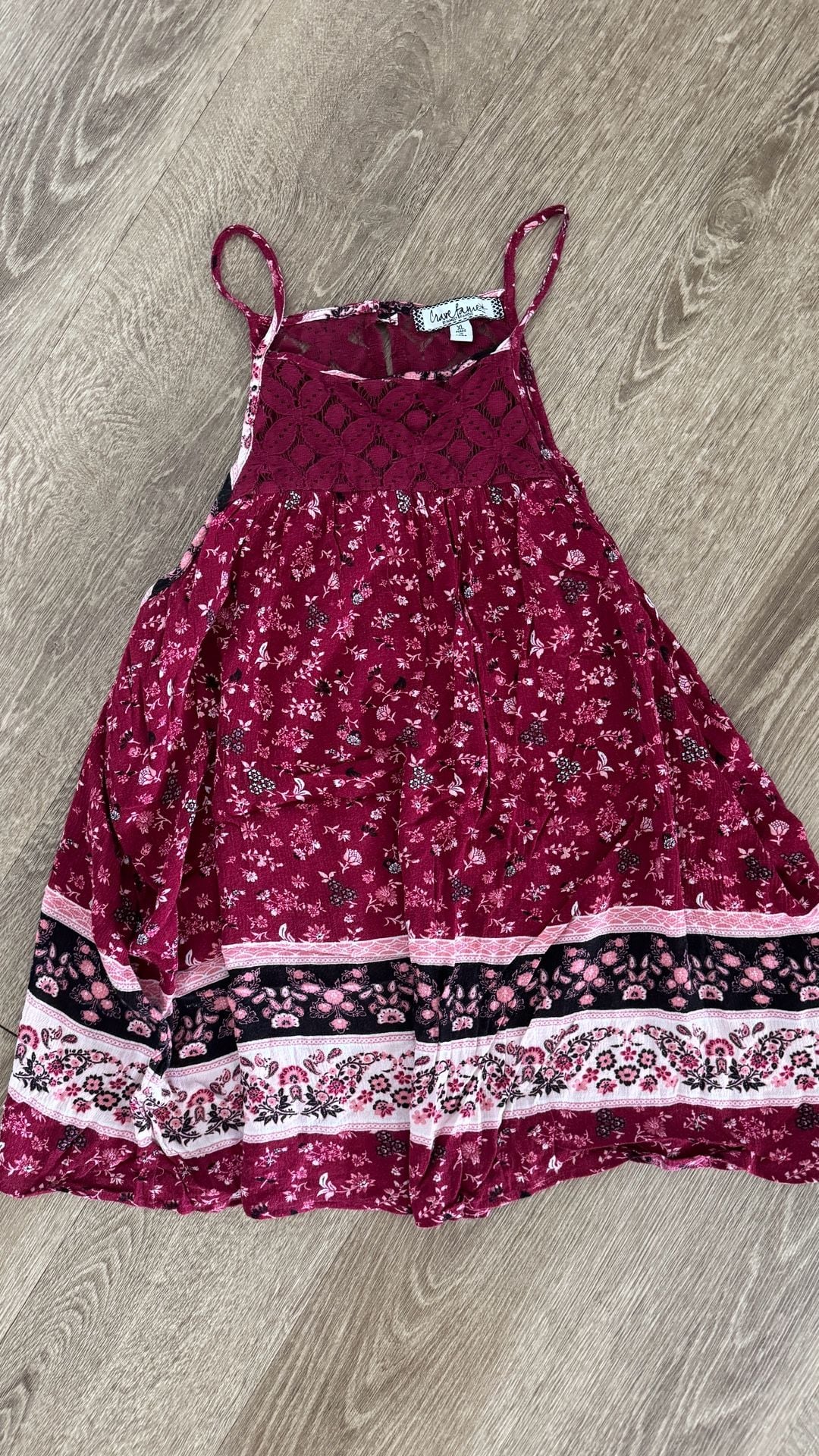 Crave Fame Floral Tank Top Size XL Burgundy Lace Trim Spaghetti Strap 2