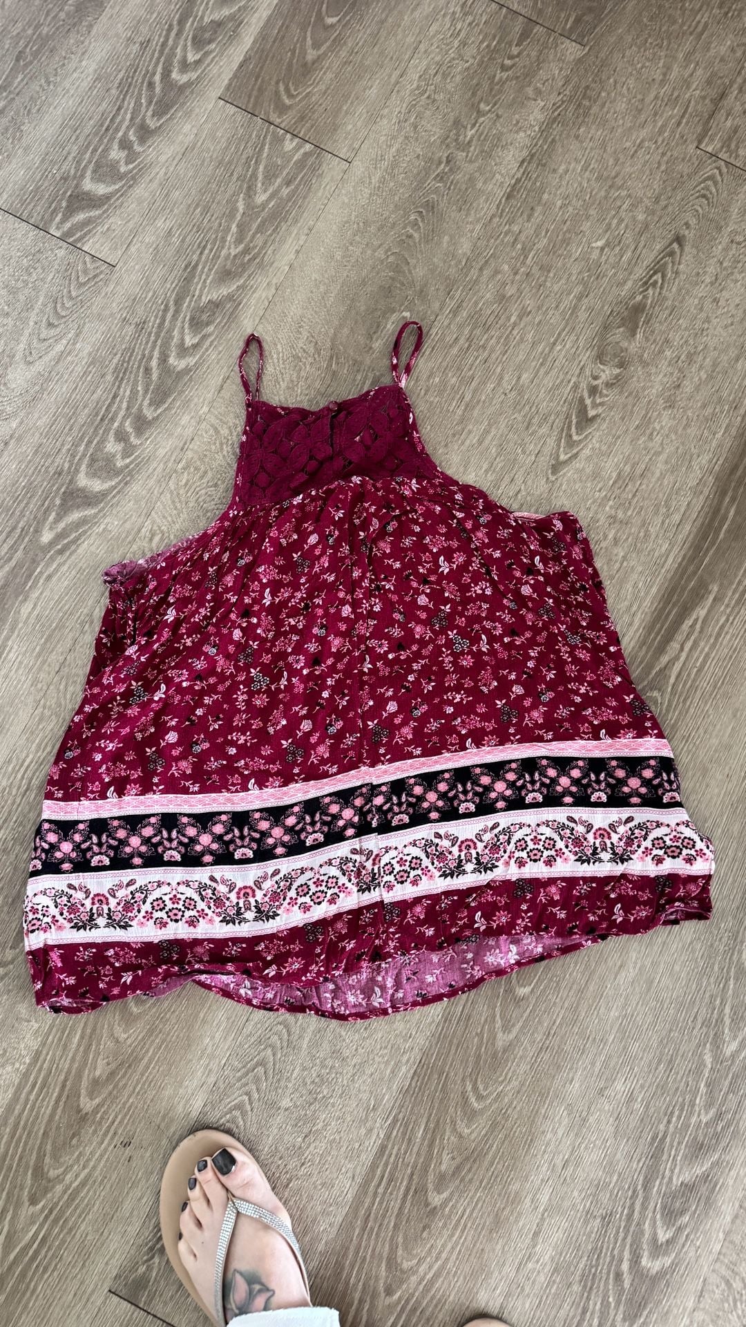 Crave Fame Floral Tank Top Size XL Burgundy Lace Trim Spaghetti Strap 5