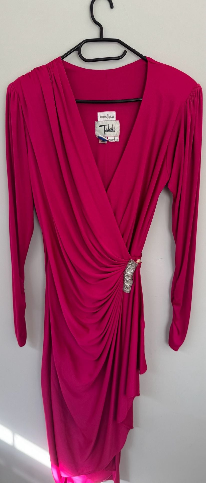 Vintage Tadashi Neiman Marcus Dress Size 12 Fuchsia Rhinestone Accent 2