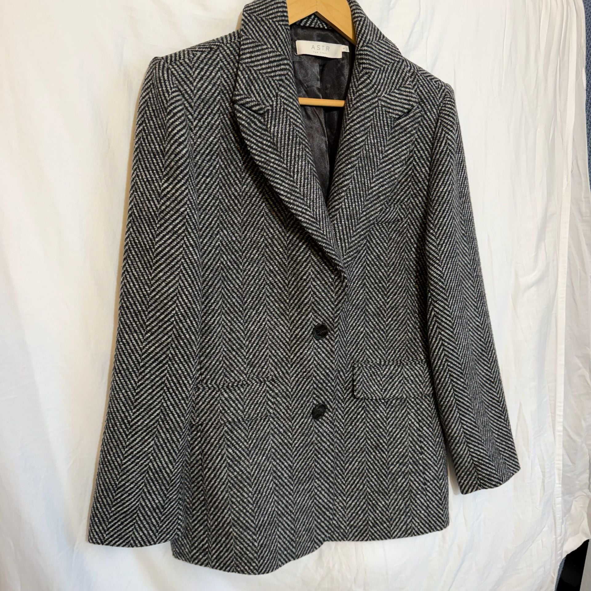 Astr The Label Herringbone Blazer Size S Black White Oversized Tweed Jacket 2