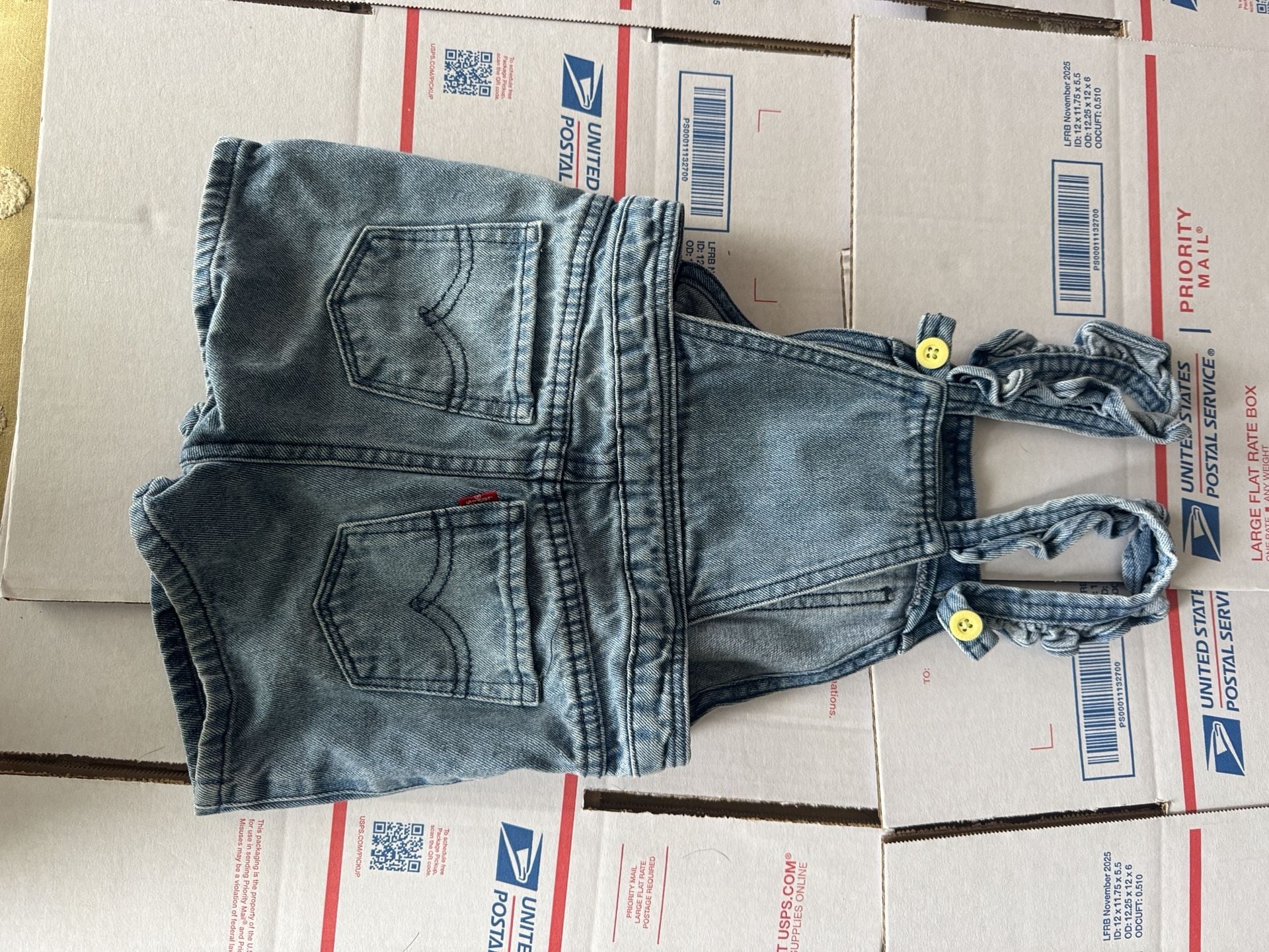Levi's Denim Short Overalls Size 4T Blue Cotton Embroidered Ruffle Straps 5