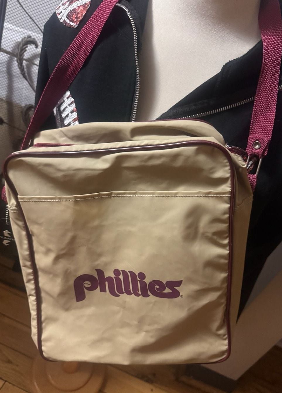 Atlantic Philadelphia Phillies Vintage Shoulder Bag Tan Maroon 4