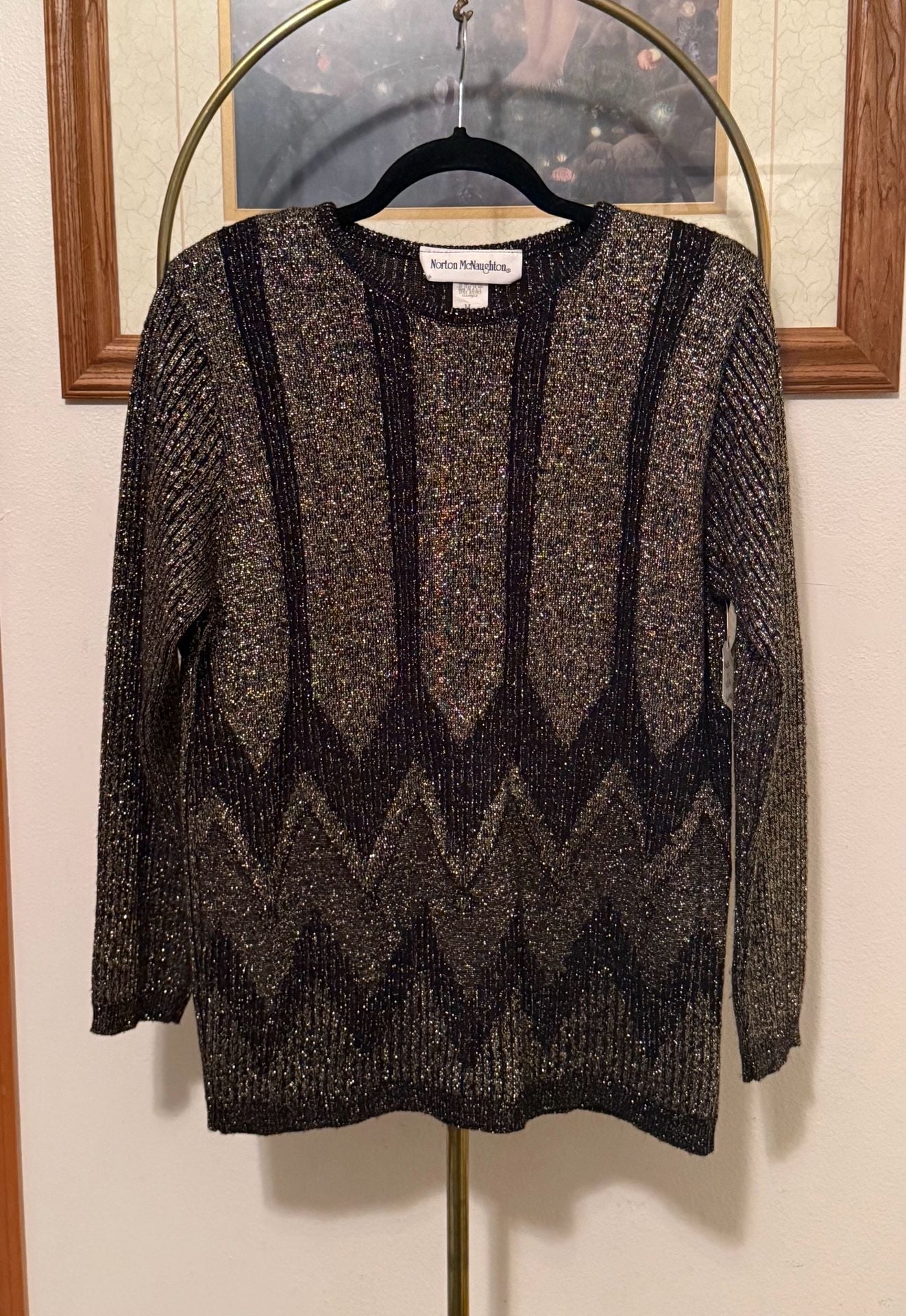 Norton McNaughton Metallic Sweater Size M Black Gold Lurex 2