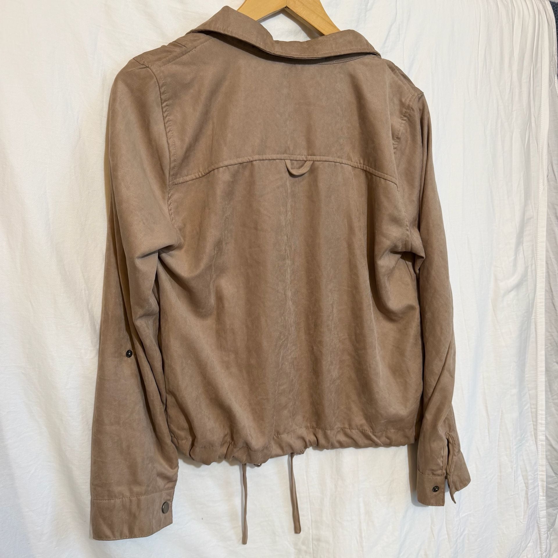 Becool Utility Jacket Size M Brown Faux Suede Drawstring Lightweight 6