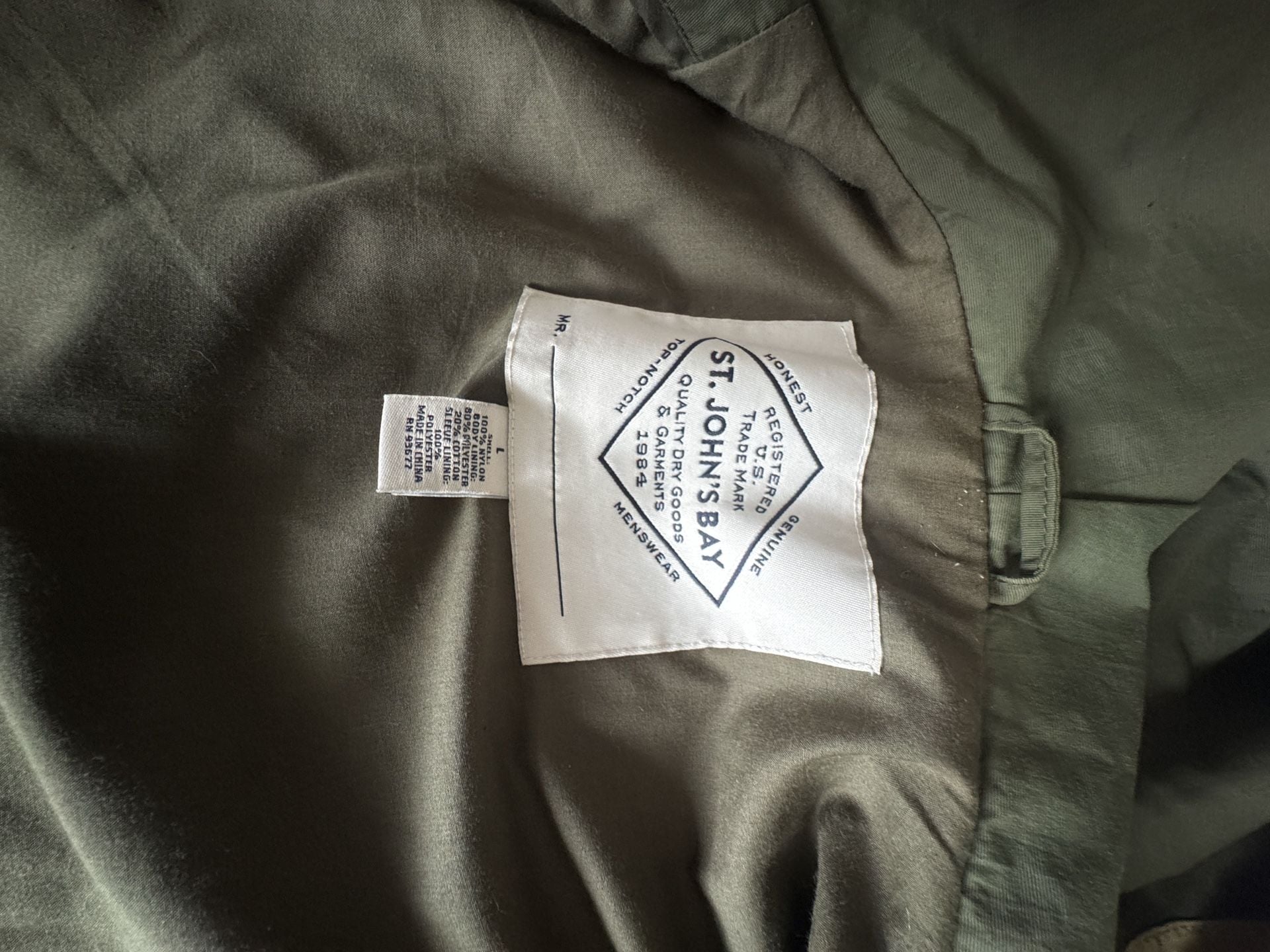 St. John's Bay Jacket Size L Green Anorak Hooded Full Zip 5