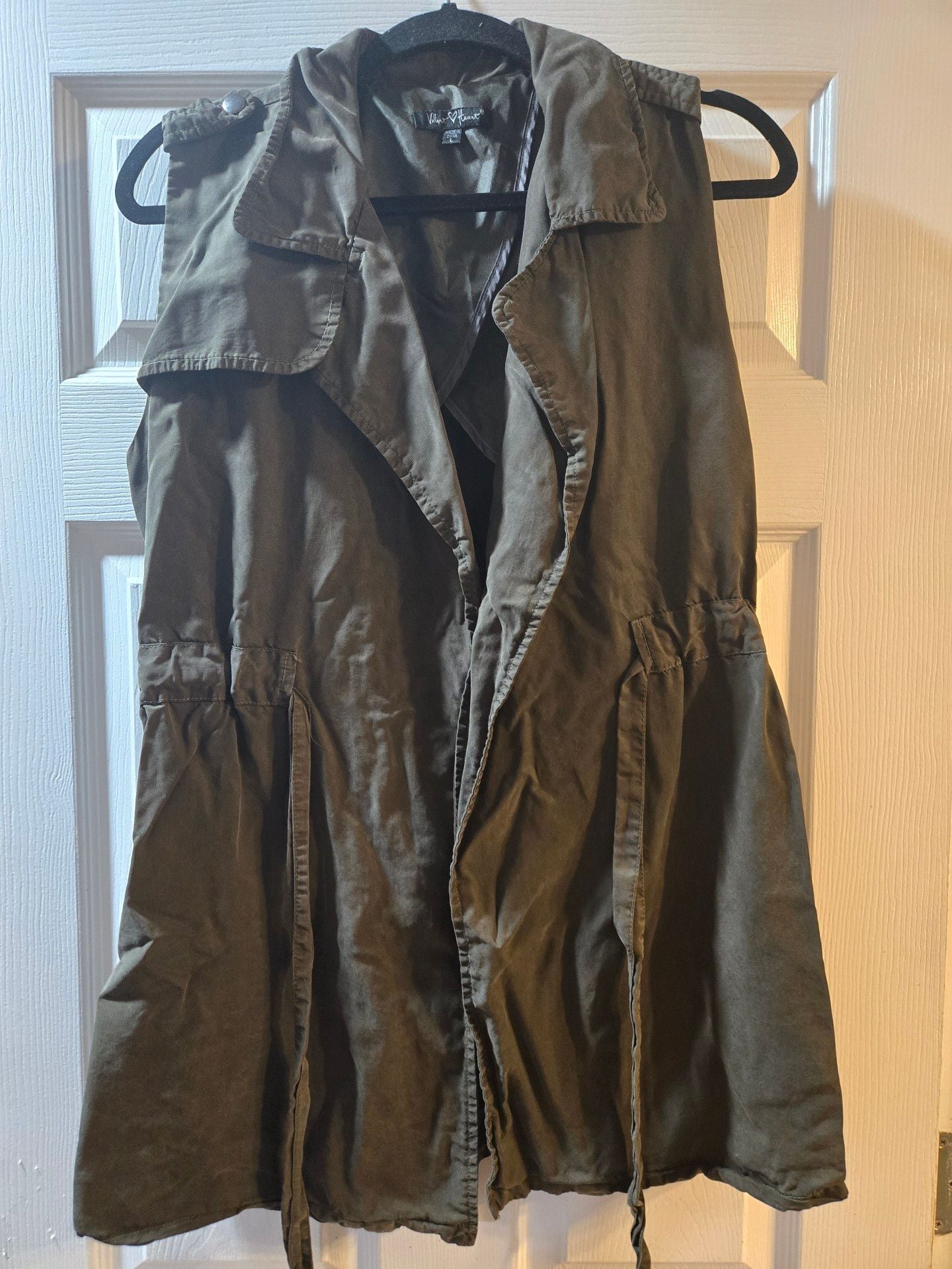 Velvet Heart Trench Vest Size L Green Sleeveless Jacket 1