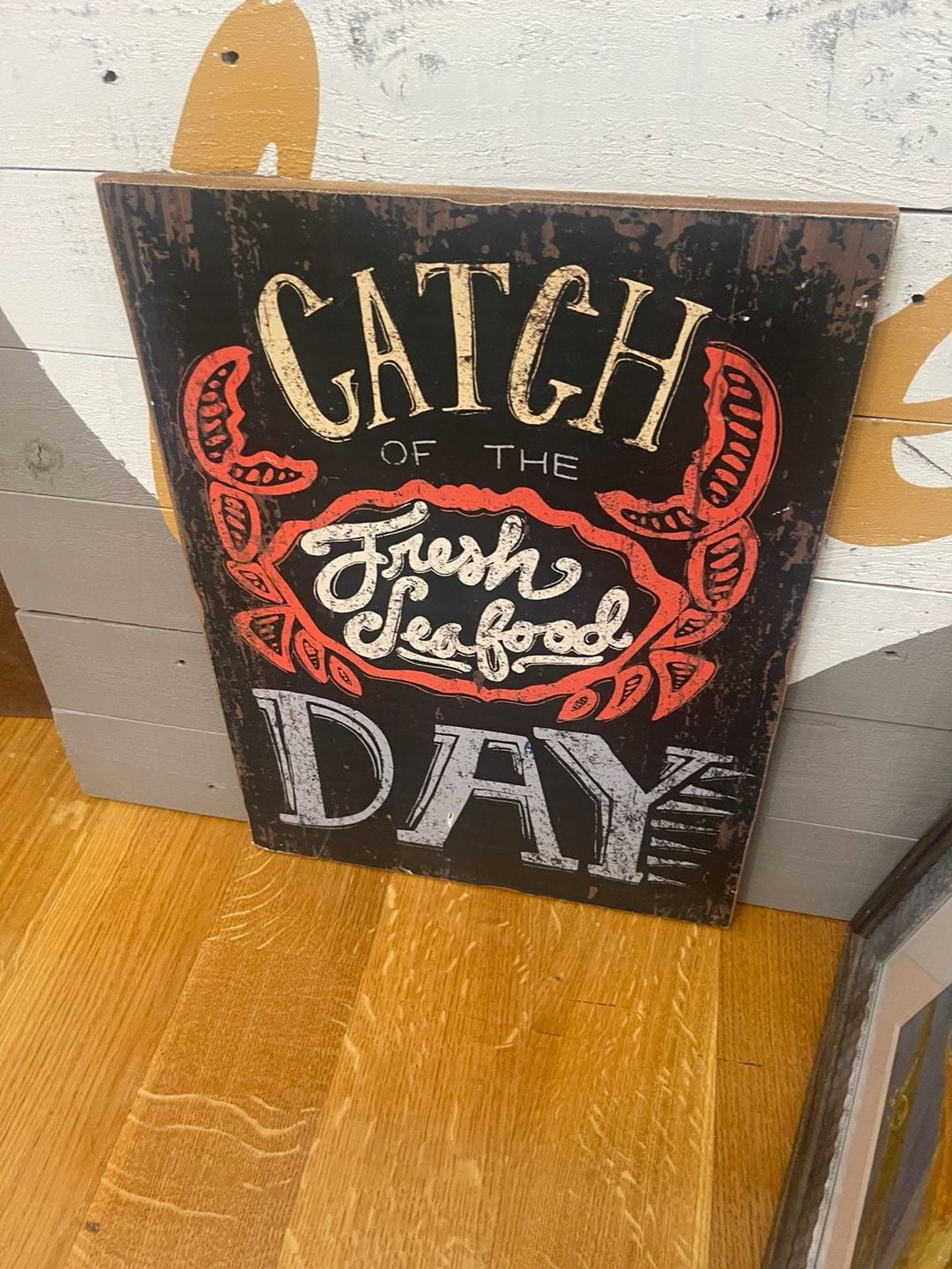 Rustic Fresh Seafood Catch Of The Day Wooden Sign Decor 1