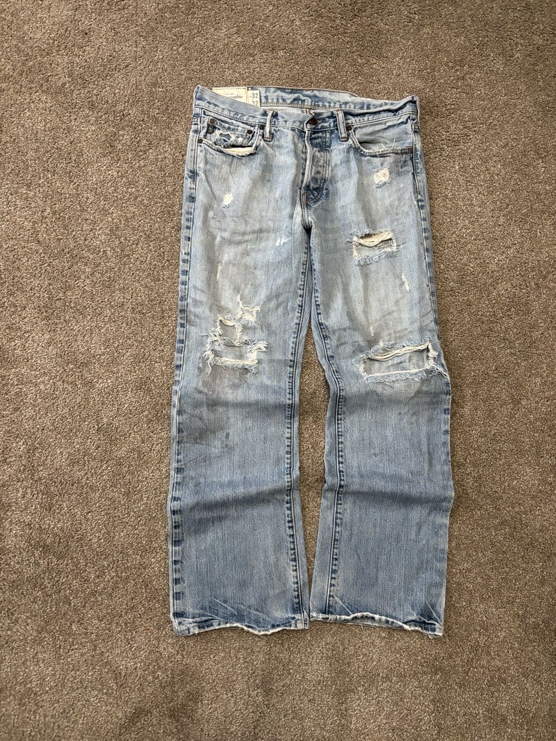 1990s Early 2000s Abercrombie & Fitch Distressed Jeans 32x32 Light Wash Bootcut 2